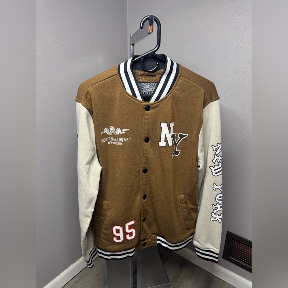 Brooklyn Cloth Brown & Cream NY Letterman Bomber Jacket